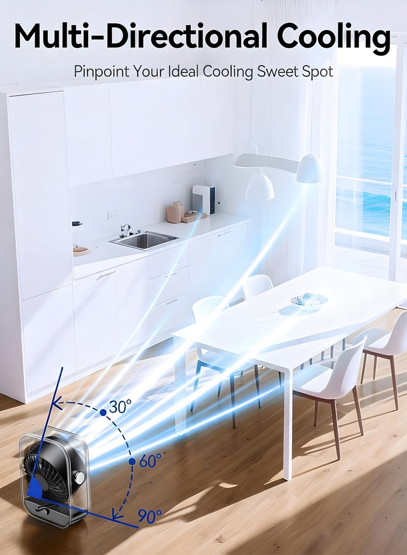 Chillspace Portable Desk Fan with Smart LED Display, Rechargeable Quiet Table Fan with Turbo Airflow, 100 Speeds, Digital Display, 90° Rotating, Small Battery Desktop Fans for Bedroom Home Office Travel, Black - Image 4